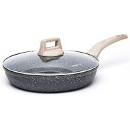CAROTE Nonstick Frying Pan Skillet,8 Non Stick Granite Fry Pan with Glass Lid, Egg Pan Omelet Pans, Stone Cookware Chefs Pan, PFOA Free (Classic Granite, 8-Inch)