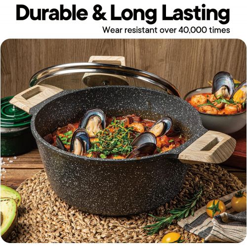  [아마존베스트]Carote 2.3 Quart Casserole Dish with Lid, Nonstick Cast Aluminum Dutch Oven, Stockpot with Glass Cover…