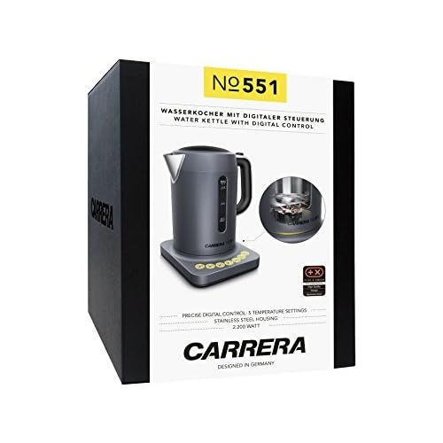  CARRERA Wasserkocher No 551 | Edelstahl Gehaeuse | digitale Temperatureinstellung | Warmhaltefunktion | 1,7 Liter 2.200 W