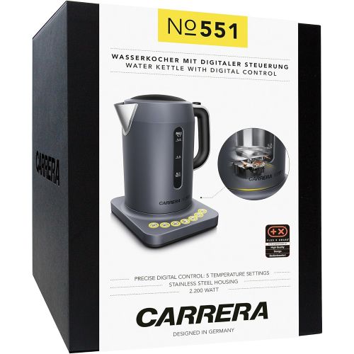  CARRERA Wasserkocher No 551 | Edelstahl Gehaeuse | digitale Temperatureinstellung | Warmhaltefunktion | 1,7 Liter 2.200 W