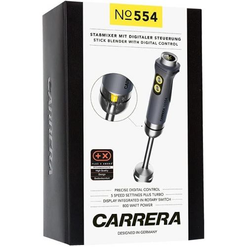  CARRERA Stabmixer No 554 | Edelstahl Mixfuss Schneidmesser | 5 Geschwindigkeitsstufen (+ Turbo) | LED-Display | 800 Watt