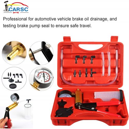  CARSC PETZE Hand Held Vacuum Pump Tester Set Vacuum Gauge and Brake Bleeder Kit for Automotive with Adapters, Case (6 to 8 Days Delivery)