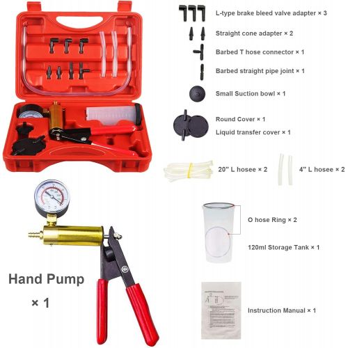  CARSC PETZE Hand Held Vacuum Pump Tester Set Vacuum Gauge and Brake Bleeder Kit for Automotive with Adapters, Case (6 to 8 Days Delivery)