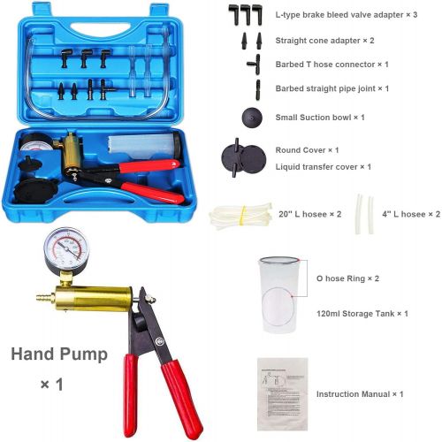  CARSC Hand Held Vacuum Pump Tester Kit with Adapter and Case is Suitable for Automotive Vacuum Gauge and Brake Exhaust Kit (Blue)