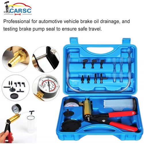  CARSC Hand Held Vacuum Pump Tester Kit with Adapter and Case is Suitable for Automotive Vacuum Gauge and Brake Exhaust Kit (Blue)