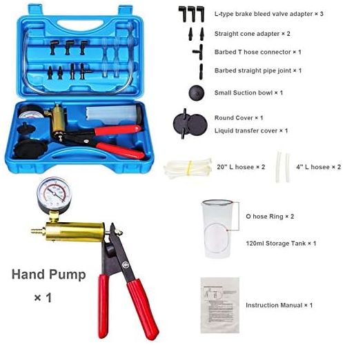  CARSC Hand Held Vacuum Pump Tester Kit with Adapter and Case is Suitable for Automotive Vacuum Gauge and Brake Exhaust Kit (Blue)