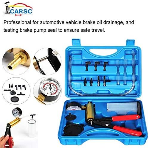  CARSC Hand Held Vacuum Pump Tester Kit with Adapter and Case is Suitable for Automotive Vacuum Gauge and Brake Exhaust Kit (Blue)