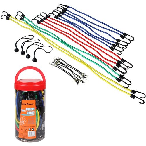  Cartman Bungee Cords Assortment Jar 24 Piece in Jar - Includes 10, 18, 24, 32, 40 Bungee Cord and 8 Canopy/Tarp Ball Ties