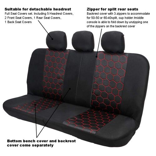  CARWORD Car Seat Covers Universal Full 9 Set Front & Rear Fit Auto Set with Airbag Compatible Black