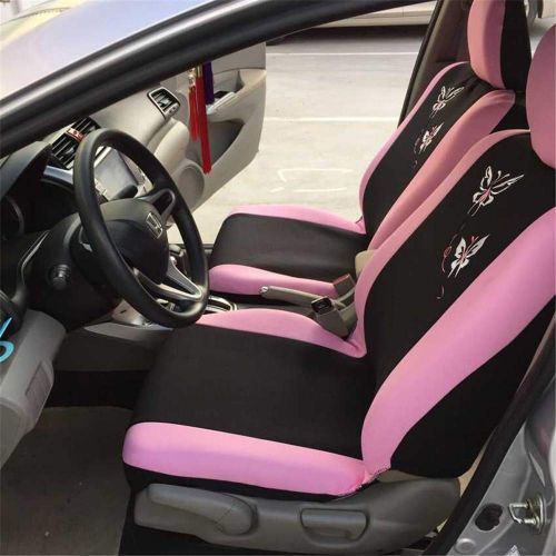  CARWORD Pink Car Seat Covers Woman Automobiles Interior Accessories Butterfly Embroidery of Sedan, SUV, Truck, Van and Minivan