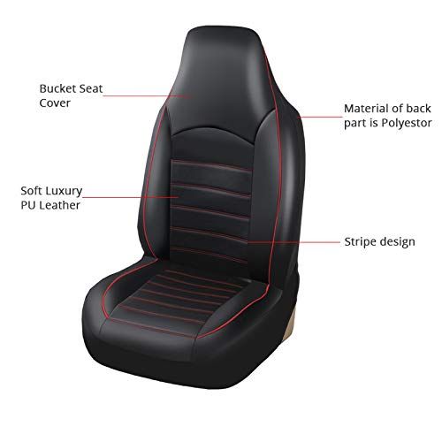  CARWORD PU Leather Front Car Seat Covers Nonslip and Breathable Van Waterproof Auto Interior Accessories for Cars, SUVS and Trucks Black and Red