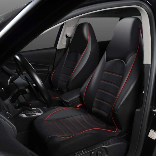  CARWORD PU Leather Front Car Seat Covers Nonslip and Breathable Van Waterproof Auto Interior Accessories for Cars, SUVS and Trucks Black and Red