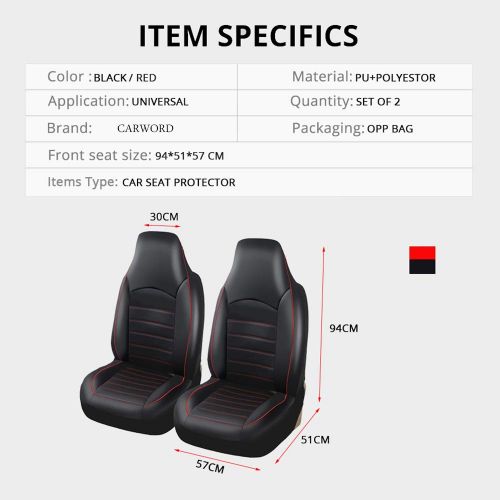  CARWORD PU Leather Front Car Seat Covers Nonslip and Breathable Van Waterproof Auto Interior Accessories for Cars, SUVS and Trucks Black and Red