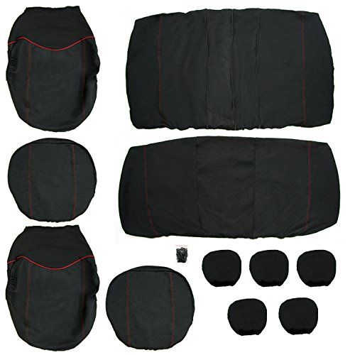  CARWORD Car Seat Cover Sets Front & Rear Complete Auto Interior Accessories with Side Airbags with headrest Covers (Black)