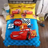 CASA Casa 100% Cotton Kids Bedding Set Boys Lightning McQueen Duvet Cover and Pillow Cases and Fitted Sheet,4 Pieces,Queen