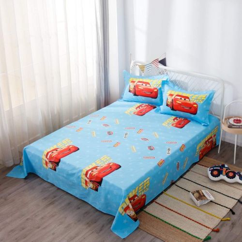  Casa 100% Cotton Kids Bedding Set Boys Lightning McQueen and Cruze Ramirez Blue Duvet Cover and Pillow Cases and Flat Sheet,4 Pieces,Queen