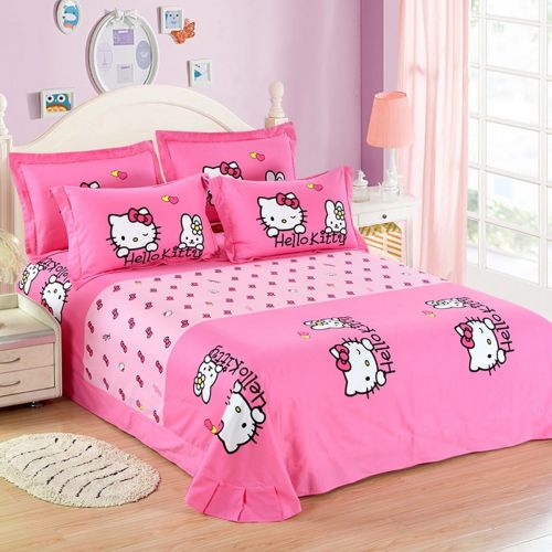  Casa 100% Cotton Brushed Kids Bedding Girls Hello Kitty Duvet Cover Set & Fitted Sheet,4 Piece,Full