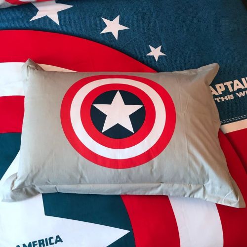  Casa 100% Cotton Kids Bedding Set Boys Captain America Duvet Cover and Pillow Cases and Flat Sheet,Boys,4 Pieces,Queen