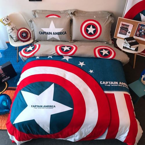  Casa 100% Cotton Kids Bedding Set Boys Captain America Duvet Cover and Pillow Cases and Flat Sheet,Boys,4 Pieces,Queen