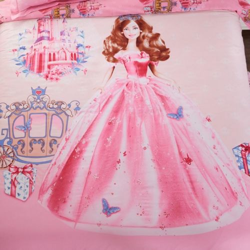  Casa 100% Cotton Kids Bedding Set Girls Princess Barbie Duvet Cover and Pillow Cases and Fitted Sheet,Girls,4 Pieces,Queen
