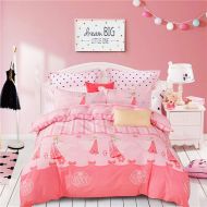 CASA Casa 100% Cotton Kids Bedding Set Girls Princess Elsa Duvet Cover and Pillow Cases and Flat Sheet,Girls,4 Pieces,Queen