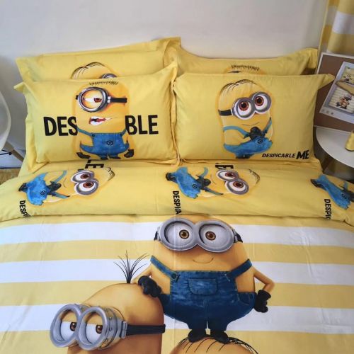  Casa 100% Cotton Kids Bedding Set Boys Minions The First Duvet Cover and Pillow Cases and Flat Sheet,Boys,4 Pieces,Queen