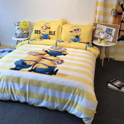  Casa 100% Cotton Kids Bedding Set Boys Minions The First Duvet Cover and Pillow Cases and Flat Sheet,Boys,4 Pieces,Queen