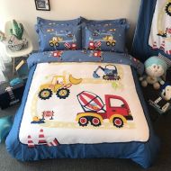 CASA Casa 100% Cotton Kids Bedding Set Boys Construction Vehicle Duvet Cover and Pillow case and Flat Sheet,3 Pieces,Twin