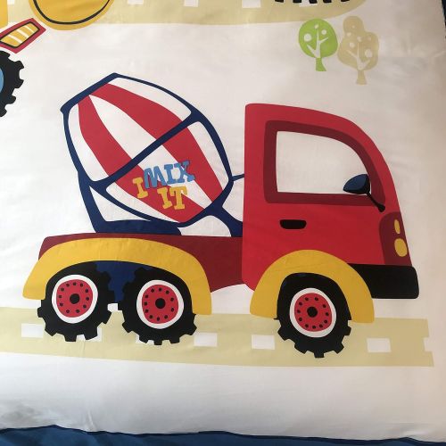  CASA Casa 100% Cotton Kids Bedding Set Boys Construction Vehicle Duvet Cover and Pillow case and Flat Sheet,3 Pieces,Twin