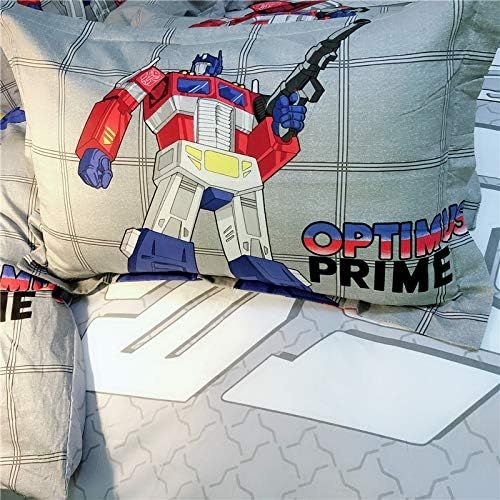  Casa 100% Cotton Kids Bedding Set Boys Transformers Optimus Prime Duvet Cover and Pillow case and Flat Sheet,3 Pieces,Twin
