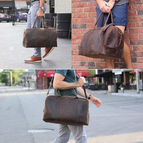  CASE ELEGANCE Bucksaw Travel Leather Duffel Bag For Men - Full Grain Premium Leather Weekender - Brown