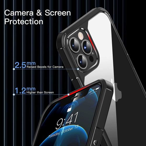  [아마존베스트]CASEKOO Defender Designed for iPhone 12 Pro Max Case, [Military Grade Drop Protection], Clear Shockproof Protective Phone Case Slim Thin Cover 5G 6.7 inch 2020- Black