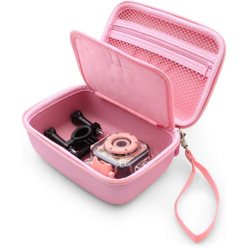  CASEMATIX Camera Travel Case Compatible with PROGRACE, Ourlife, Dragon Touch and More Waterproof Toy Camera Video Recorders - Pink Case for Toy Action Camera and Accessories