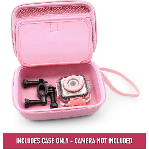  CASEMATIX Camera Travel Case Compatible with PROGRACE, Ourlife, Dragon Touch and More Waterproof Toy Camera Video Recorders - Pink Case for Toy Action Camera and Accessories