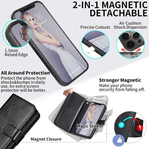  [아마존베스트]CASEOWL Wallet Case Compatible foriPhone 12 Pro Max, Case WalletMagnetic Detachable2 in 1 Folio Leatherwith 9 Card Slots, Hand StrapCompatible with iPhone 12 Pro Max 6.7