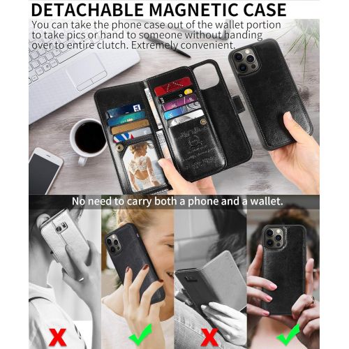  [아마존베스트]CASEOWL Wallet Case Compatible foriPhone 12 Pro Max, Case WalletMagnetic Detachable2 in 1 Folio Leatherwith 9 Card Slots, Hand StrapCompatible with iPhone 12 Pro Max 6.7