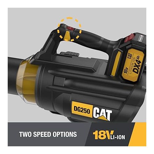  Cat DG250 18V Brushless 450 CFM 100 MPH Leaf Blower Cordless with Battery and Charger, 2-Speed Blowers for Lawn Care, Lightweight Cordless Leaf Blower - Battery & Charger Included