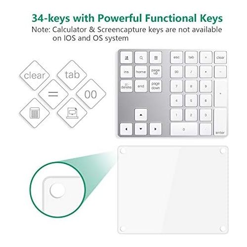  [아마존베스트]Cateck Bluetooth Numeric Keypad 34 Keys NumPad Wireless Number Keyboard Rechargeable Numeric Keyboard for Computer Laptop Tablet iPad Compatible with MacBook Windows Surface Pro