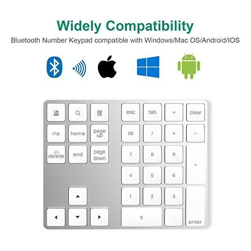  [아마존베스트]Cateck Bluetooth Numeric Keypad 34 Keys NumPad Wireless Number Keyboard Rechargeable Numeric Keyboard for Computer Laptop Tablet iPad Compatible with MacBook Windows Surface Pro