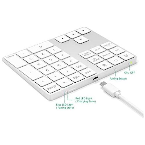  [아마존베스트]Cateck Bluetooth Numeric Keypad 34 Keys NumPad Wireless Number Keyboard Rechargeable Numeric Keyboard for Computer Laptop Tablet iPad Compatible with MacBook Windows Surface Pro