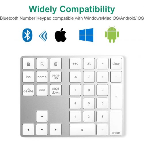  [아마존베스트]Cateck Bluetooth Numeric Keypad 34 Keys NumPad Wireless Number Keyboard Rechargeable Numeric Keyboard for Computer Laptop Tablet iPad Compatible with MacBook Windows Surface Pro