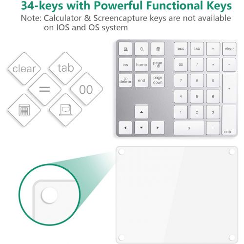  [아마존베스트]Cateck Bluetooth Numeric Keypad 34 Keys NumPad Wireless Number Keyboard Rechargeable Numeric Keyboard for Computer Laptop Tablet iPad Compatible with MacBook Windows Surface Pro