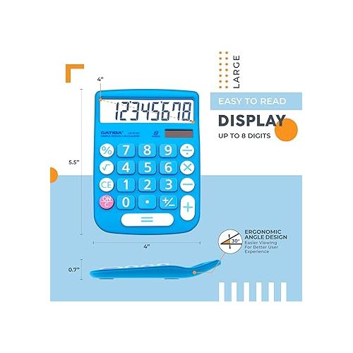  CATIGA Desktop Calculator 8 Digit with Solar Power and LCD Display, Big Buttons, for Home, Office, School, Class and Business, 4 Function Small Basic Calculators for Desk, CD-8185