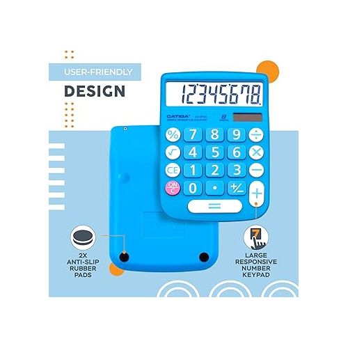  CATIGA Desktop Calculator 8 Digit with Solar Power and LCD Display, Big Buttons, for Home, Office, School, Class and Business, 4 Function Small Basic Calculators for Desk, CD-8185