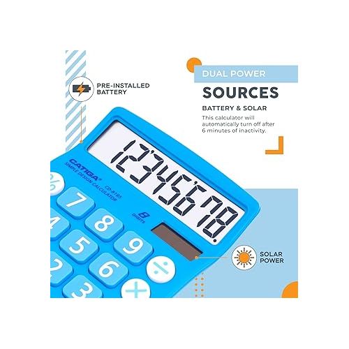  CATIGA Desktop Calculator 8 Digit with Solar Power and LCD Display, Big Buttons, for Home, Office, School, Class and Business, 4 Function Small Basic Calculators for Desk, CD-8185