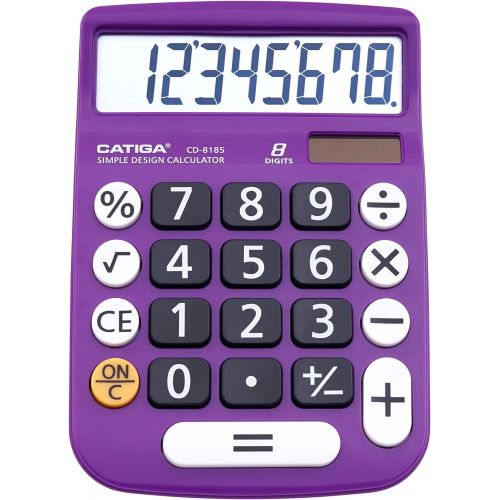  [아마존베스트]CATIGA Desktop Calculator 8 Digit with Large LCD Display and Sensitive Button, Solar and Battery Dual Power, Standard Function for Office, Home, School, CD-8185 (Light Purple)