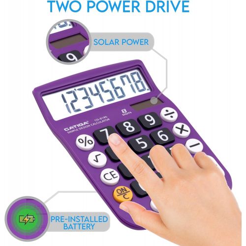  [아마존베스트]CATIGA Desktop Calculator 8 Digit with Large LCD Display and Sensitive Button, Solar and Battery Dual Power, Standard Function for Office, Home, School, CD-8185 (Light Purple)