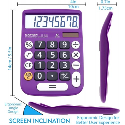  [아마존베스트]CATIGA Desktop Calculator 8 Digit with Large LCD Display and Sensitive Button, Solar and Battery Dual Power, Standard Function for Office, Home, School, CD-8185 (Light Purple)