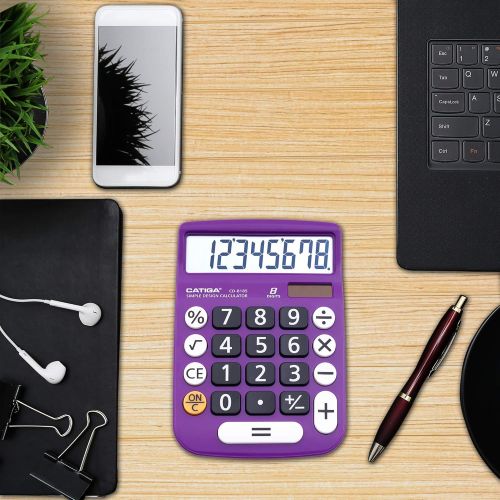  [아마존베스트]CATIGA Desktop Calculator 8 Digit with Large LCD Display and Sensitive Button, Solar and Battery Dual Power, Standard Function for Office, Home, School, CD-8185 (Light Purple)