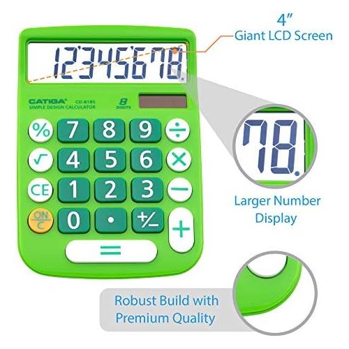  CATIGA CD 8185 Office and Home Style Calculator 8 Digit LCD Display Suitable for Desk and On The Move use. (Green)